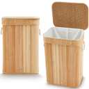2 Pack 21 Gallon Bamboo Slim Trash Can with Lid Large Foldable Slim Rectangular Garbage Can Laundry Basket Bamboo Waste Basket for Bathroom Bedroom Office Home Salon Spa (Wooden Color)
