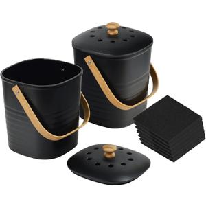 Impresa [2 Pack] Bamboo Compost Bin for Kitchen - Holds 1 Gallon Each - Countertop Compost Bin with Lid - Bamboo Kitchen Composter - Indoor Compost Bin for Food Waste