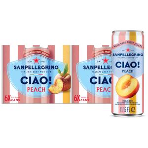 Sanpellegrino CIAO Peach Sparkling Water, Real Fruit Juice, 24 Pack (EXP 09/30/27)