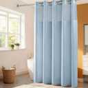 River Dream Misty Blue Fabric Shower Curtain Set, Cotton Blend, Waffle Weave, with Snap in Replacement Liner71 x 74 inches