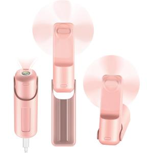 Portable Mini Handheld Fan,3 IN 1 Personal Travel Foldable Rechargeable Hand Pocket Fan,Flashlight,Table Fan,Birthday Gifts for Eyelash Girls Women Mom(Pink)