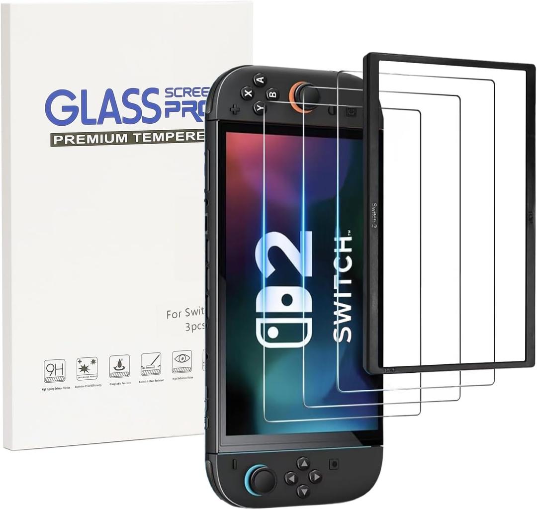 TONGLIYUAN Auto-Alignment OneTouch for Switch 2 Screen Protector [7.9''] 2025 Tempered GlassTransparent HD Clear Nintendo Switch 2 accessories(3Pack)