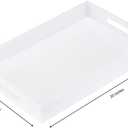 KEVLANG Glossy White Sturdy Acrylic Serving Tray with Handles-12x20 Inch-Serving Coffee Appetizer Breakfast-Kitchen Countertop Makeup Drawer Organizer-Vanity Table Ottoman Decorative Tray
