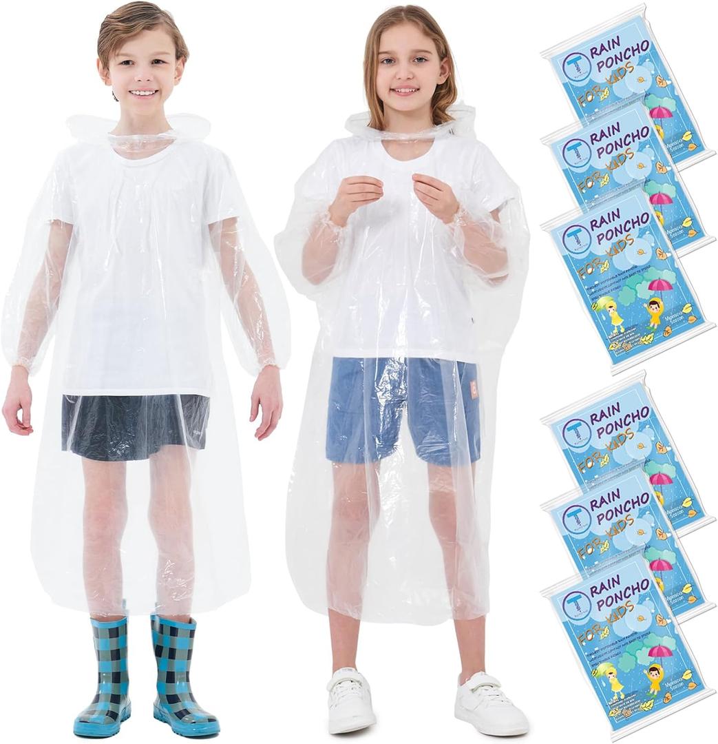 TUNCHMO Disposable Rain Ponchos Family 6 Pack/Adults 4-10 Pack/Kids 6 Pack-50% Thicker with Sleeve