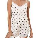 Blooming Jelly Womens Cami Pajama Sets Cute Heart Printed Pjs Sexy Sleepwear 2 Piece V Neck Pj Sets Cozy Loungewear (Apricot, Medium)