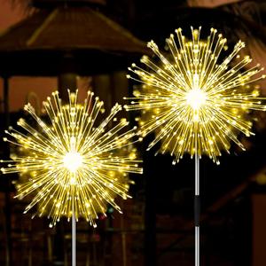 JJGoo Solar Firework Lights, 2 Pack 180 LEDs 2 Lighting Modes Solar Lights Outdoor Waterproof for Garden Patio Walkway Pathway Party Wedding Christmas Decorative - Warm White