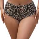 Verdusa Women's Leopard Print Bikini Bottoms Drawstring Ruched Swim Briefs (Medium, Brown)