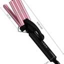 Farery Mini 3 Barrel Hair Waver - Portable Beach Wave Curling Iron for Short Hair, 1/2 Inch Ceramic Crimper with 3 Temp Settings & 30s Fast Heating, Dual Voltage Travel Hair Waver for Women, Pink