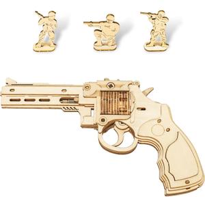 3D Wooden Puzzles for Adults,Wooden Toy for Kids and Adults,Model Building Kit,Educational Brain Teaser,Best Educational Christmas Birthday Day Gift for Friends (Wooden Revolver)