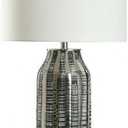 Collective Design Tonito Silver - Contemporary Table Lamp - Polished Silver, Gunmetal Finish - White Shade