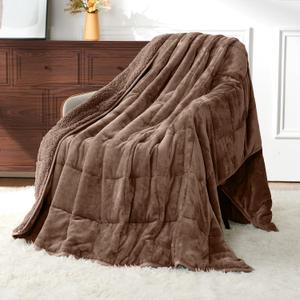 Uttermara Weighted Blanket Queen Size 15lbs 60x80 inches with Soft Plush Fleece, Cozy Warm Sherpa Snuggle Thick Heavy Blanket Great for Sleep and Calming, Brown