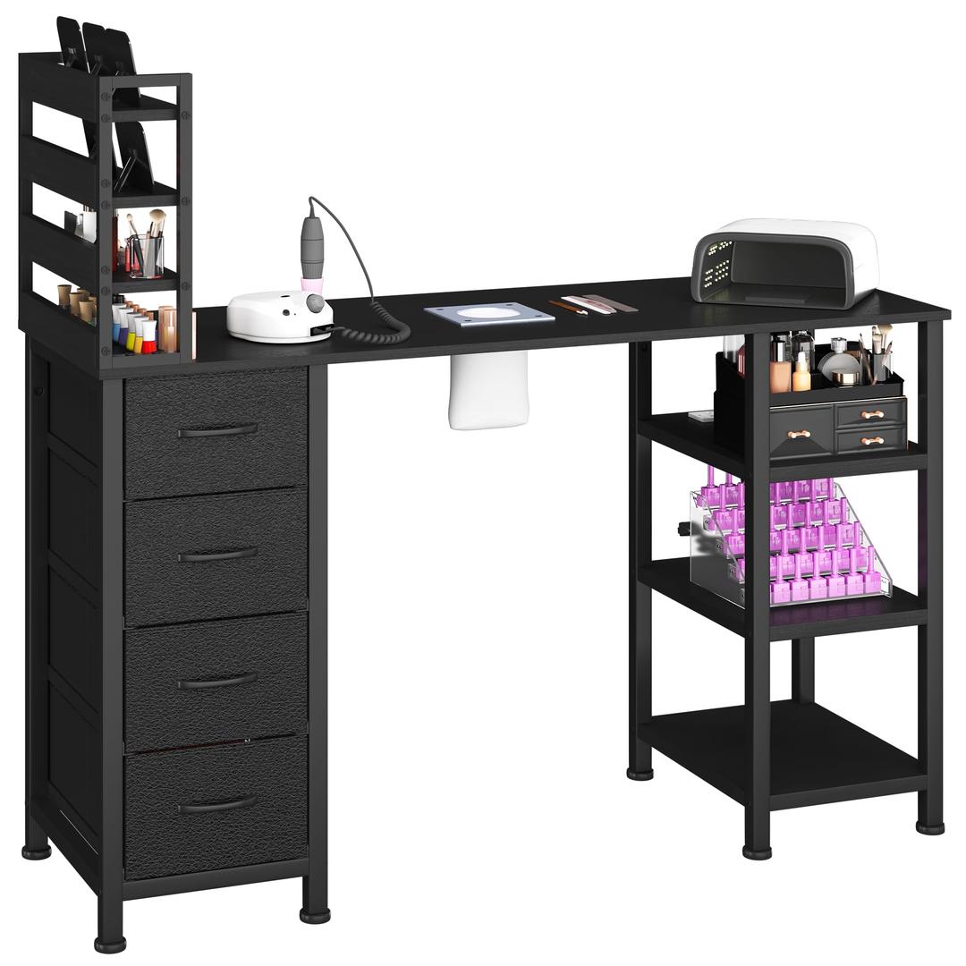 LIVEHOM Manicure Table with Dust Collector & Power Outlets, Nail Tech Desk, 5.35"D x 15.74"W x 47.24"H