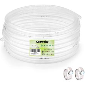 Clear Vinyl Tubing - 1/2" ID 5/8" OD, 50 Ft, 60PSI, Flexible Plastic, BPA Free, Reinforced, With 2 Screw Clamps