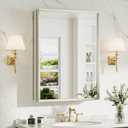 TokeShimi 24 x 32 Brushed Nickel Medicine Cabinet with Mirror, Assembly Required, Bathroom Mirror Medicine Cabinet Wall Mounted, Lightweight, Stepless Adjustable Shelves, Beveled Aluminum Frame