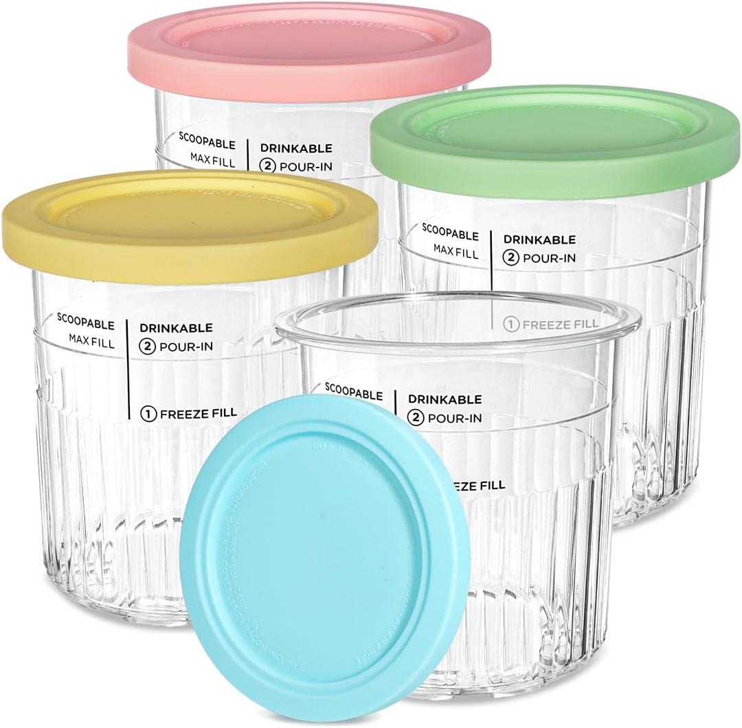 Creami Deluxe Pints and Lids Compatible with Ninja 11-in-1 NC501 NC500 Series Creami Deluxe Ice Cream Maker, 24oz NC501 for Ninja Creami Deluxe XL Cups 4 Pack