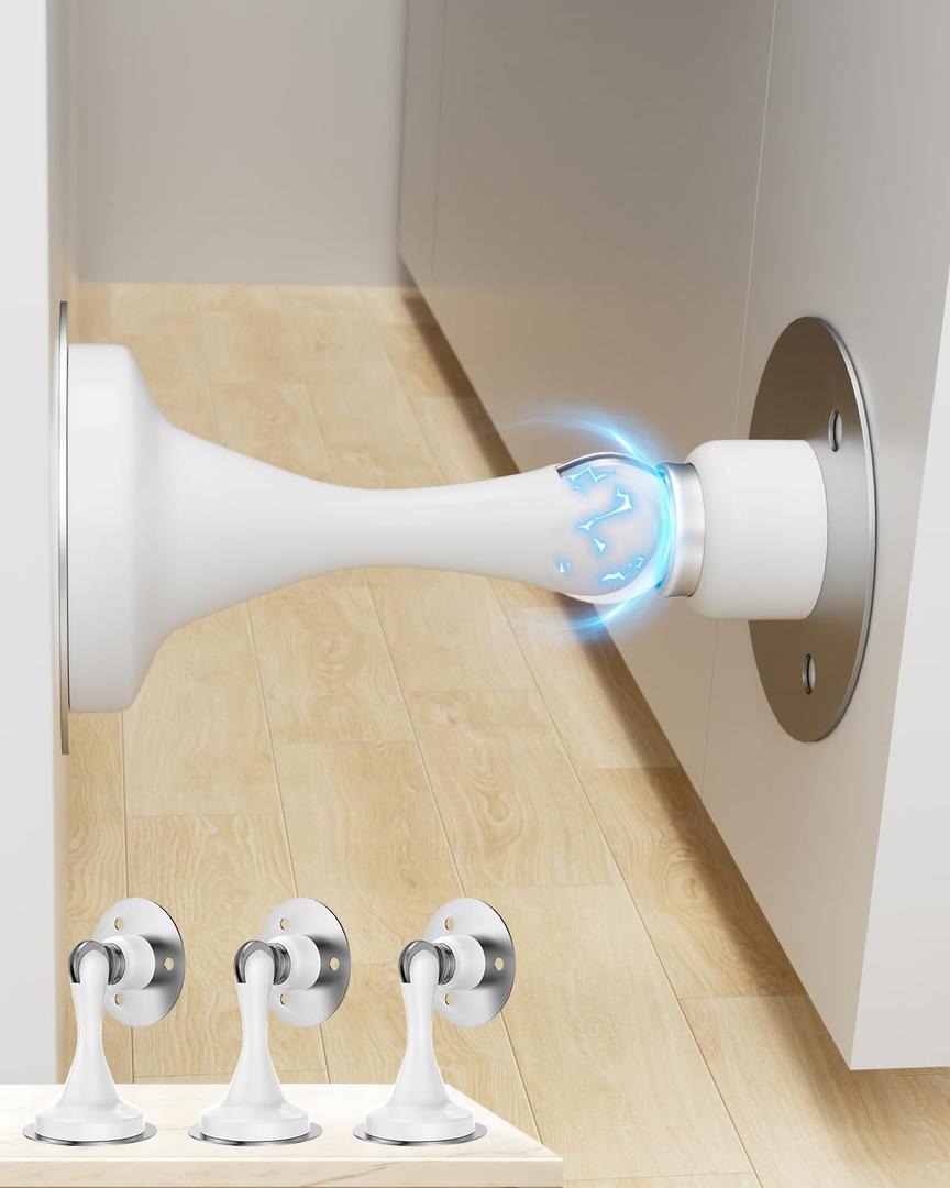 Door Stoppers Magnetic Doors Stop - Door Catch 3 Pack Stainless Steel Magnet Door Stopper for Wall Floor Bottom of Door Holder Open, Stronger Double Sided Tape Heavy Duty Adhesive Floor Door Stops
