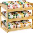 TOPZEA Soda Can Rack Organizer for Pantry, 3 Tier Bamboo Stackable Can Goods Storage Dispenser Shelf Canned Food Holder Stand for Kitchen Coutertop, Cabinet, Hold up to 36 Cans