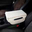 Center Console Cover for Tesla Model 3 2017-2022 2023 2024 or Model Y 2020-2022 2023 2024 Armrest Cover Cushion Pad PU Leather Armrest Seat Box Protector Accessories with Pockets Storage Bag (white)