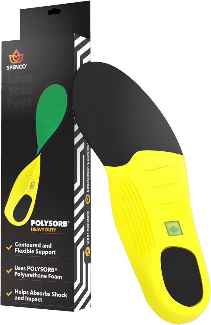 Spenco PolySorb Heavy Duty Insoles - Performance Foam Shoe Inserts w/ 4-Way Stretch Fabric & SpenCore Layer for Shock Absorption, Odor Control & All-Day Comfort & Stability - Fits Most Shoes (Women's 11-12.5 / Men's 10-11.5)