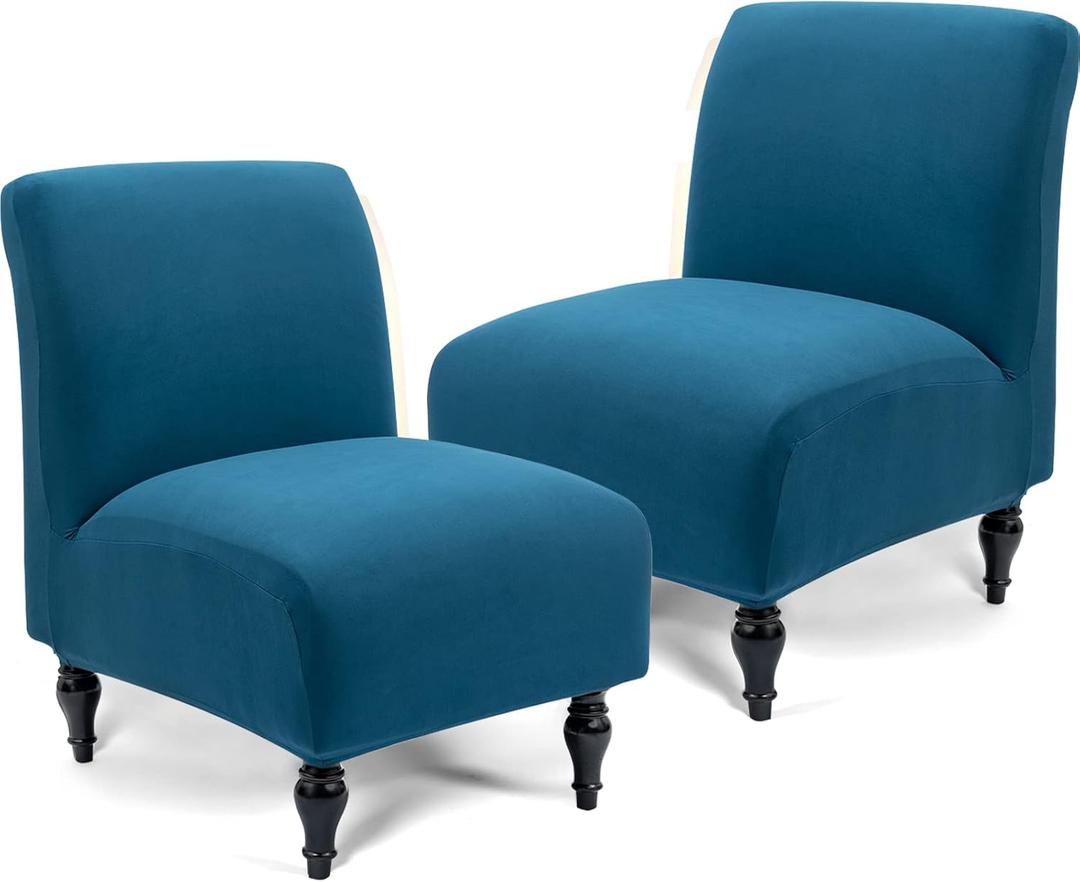 Iauddy Armless Accent Slipper Chair Cover Slipcover,Stretch Spandex Removable Non-Slip Silp Cover for Accent Chair Without Arms Furniture Protector for Living Dining Room(Peacock Blue, 2)