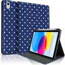 Case for iPad 11th (A16) 11-inch 2025 / 10th Gen 10.9-inch 2022,Cute Polka Dot Stylish Aesthetics Design Protective Cover with Pencil Holder, Anti-Slip, Anti-Shock- Big White Dots DarkBlue