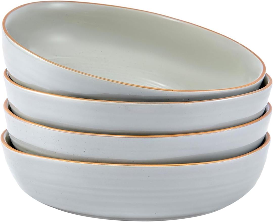 Bico Light Sage Green 45oz Stoneware Pasta Bowls Set, Set of 4, Microwave and Dishwasher Safe, for Spaghetti, Pasta, Soup