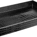 Black Leather Serving Tray with Handles, Glossy Faux Crocodile Print, 17.5x12 Food Drinks Tray for Coffee Table, Breakfast, Dinner & Bar, Decorative Storage Tray for Ottoman, Kitchen, Bedroom, Gift 
