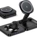 3-in-1 Wireless Charging Station - Foldable Magnetic Wireless Charger for Apple Device, 15W Fast Charging Stand for iPhone 16/15/14/13/12 Pro Max, AirPods & Apple Watch, Portable Travel-Friendly