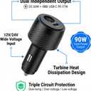 Starlink Mini Car Adapter, 90W 2-in-1 Cigarette Lighter, 12V/24V to 30V Boost Converter with 27W USB-C PD, Starlink Mini Accessories Power Supply for RV Truck Boat Vanlife Overlanding