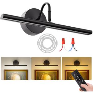 Picture Light Hard-Wired 16.5" Wall Lights for Pictures with Remote, Dimmable 3CCT Light Over Picture Frame, Gallery Art Poster Light for Artwork, 2700K-6500K Warm Nature White, 15W, 1200LM (Black)