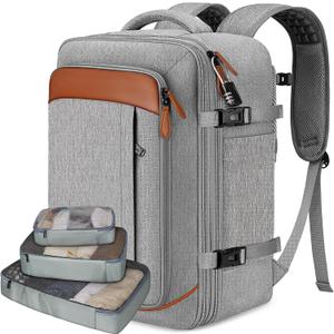 Vancropak Carry on Backpack, Flight Approved 18x14x8 Travel Backpack with 3 Packing Cubes, Expandable Large 40L Travel Bag fits 17.3" Laptop, Anti Theft Luggage Suitcase Weekend for Women Men, Grey