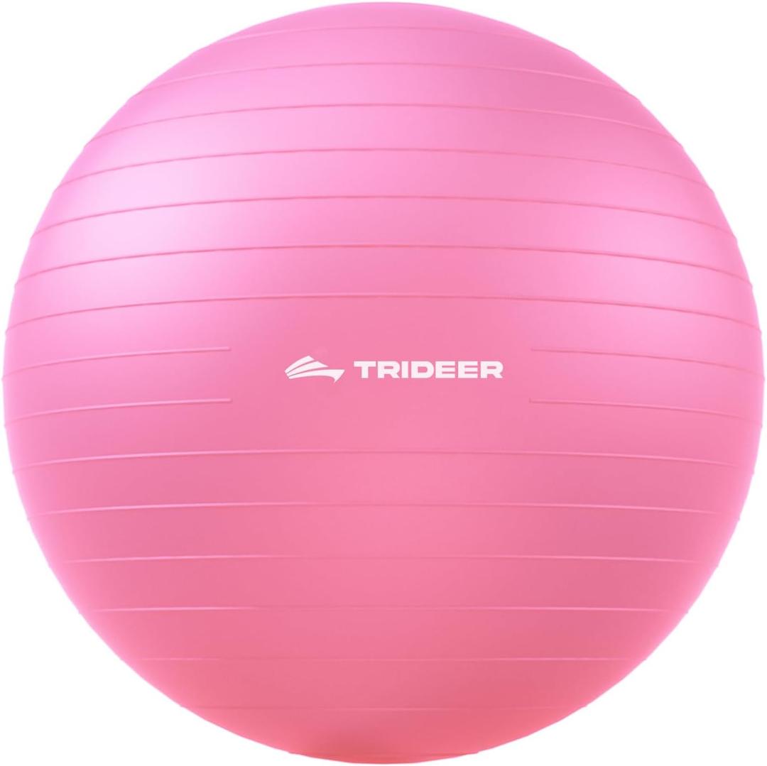 Trideer Exercise Ball for Yoga, Pilates & Fitness  Stability Ball Equipment for Home Gym & Office Chair, Core & Balance Training Accessories, Physical Therapy Equipment, Quick Pump Included, 5 Sizes (Pink)
