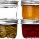 Wide Mouth Half-Pint Glass Mason Jars 8-Ounces with Airtight Lids and Bands - (4 Pack) - For Storage, Canning, Fermenting, Freezing, Microwave & Dishwasher Safe + M.E.M Rubber Jar Opener Included