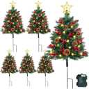 [Timer & 8 Lighting Modes] Set of 6 35.4lnchs Halloween Tree Urn Filler Xmas Trees with Cones, Berries, Battery Operated Halloween Tree with 2Pcs 30 Lights, Outdoor HalloweenTree for Planter, Porch
