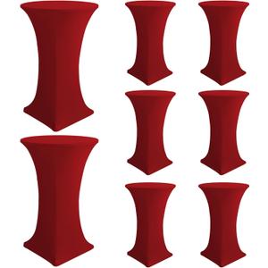Cocktail Table Covers-Spandex Round High Top Table Cloths 8 Pack 32x43 Inch-Red Stretch Fitted Christmas Tablecloth for Pub Bistro Highboy Party Event Banquet Height Folding Satnding Tables