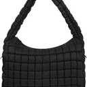 Tote Bag for Women, Women's Quilted Tote Bag with Zipper, Soft and Lightweight Puffer Tote Handbag-Black