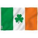 ANLEY Fly Breeze 3x5 Foot Ireland Shamrock Flag - Vivid Color and Fade proof - Canvas Header and Double Stitched - Saint Patrick's Day Clover Flags Polyester with Brass Grommets 3 X 5 Ft