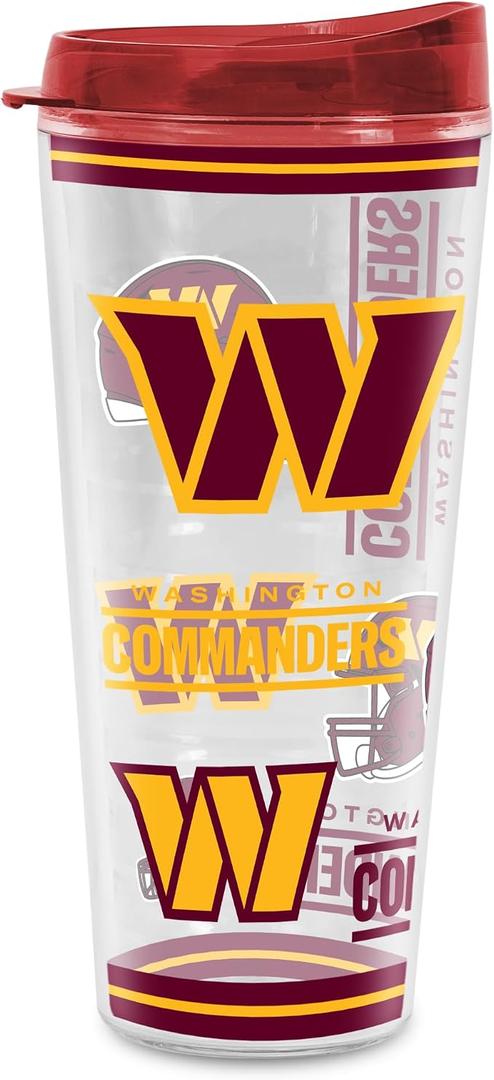 Rico Industries NFL Football Washington Commanders 16 oz Double Walled Insulated Tritan Mayhem Tumbler Cup Keeps Drinks Cold & Hot, USA Made