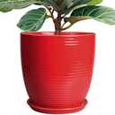 EPFamily Ceramic Pot for Plants 12 Inch - Plant Pot Indoor with Drainage Hole and Saucer Round Large Planter for Outdoor Plants Mid Century Modern Flower Pot for Home Decor Red