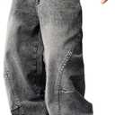 Men's Irregular Sutures Y2k Hip Hop Baggy Jeans Wide Leg Denim Pants Casual Loose Fit Trousers Streetwear (XX-Large, B10 Grey)