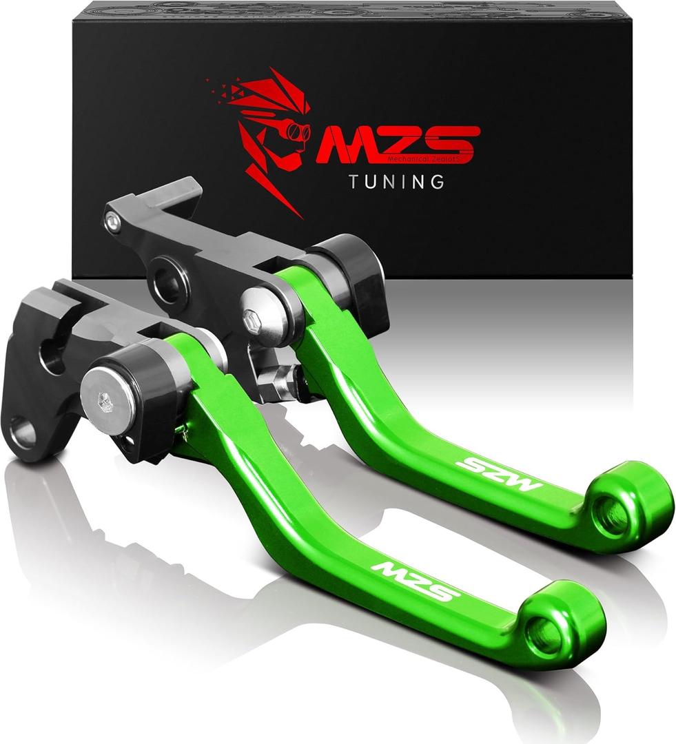 MZS Green Dirt Bike Brake Clutch Levers Pivot Adjustable CNC Compatible with KLX125 10-16 / KLX250 KLX250S KLX250SF 08-20 / KLX230 20-22 / KLX230R 20-23 / KLX300 KLX300SM 22-23 / KLE300 Z125 17-22