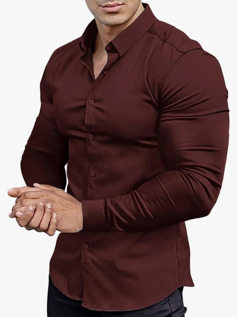 Boonlight Men's Stretch Wrinkle-Resistant Solid Color Long Sleeve Dress Shirt – Slim Fit Casual Button Down Shirt XS