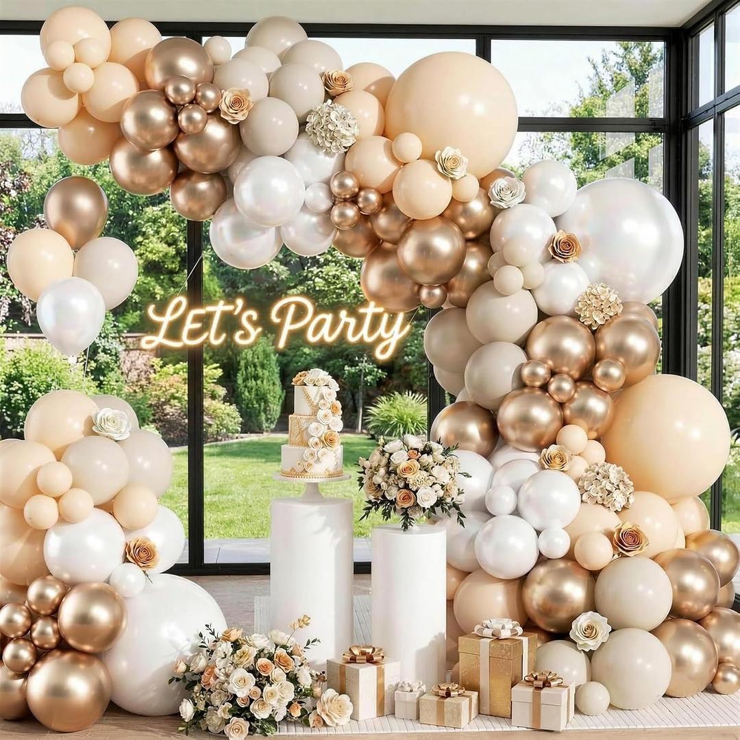 KARLURE Champagne Balloon Arch Kit, Pearl White Sand Nude Champagne Gold Balloons for Engagement Bridal Shower Wedding Birthday Baby Shower Party Decorations