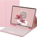 Keyboard Case for Galaxy Tab A8 10.5 Inch 2022 Model (SM-X200/X205/X207) - Slim Leather Folio Cover with S Pen Holder - Magnetically Wireless Detachable Keyboard - Round Keys (Pink)