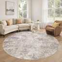 DMOYEST 6ft Round Area Rug Living Room Rugs - 6x6 Washable Large Soft Indoor Neutral Modern Abstract Low Pile Rug Carpet for Bedroom Dining Room Farmhouse Home Office - Brown