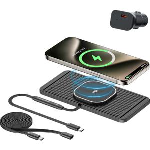 POLMXS 25W Magnetic Wireless Charger Car Charging Pad Fast Wireless Phone Charger Mat Compatible with iPhone 17/16(25W)/15/14/13/12(7.5W) (P21MAG)