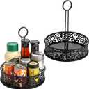 Lyellfe 2 Pack Condiment Caddy, Restaurant Table Caddy with Menu Number Card Holder, Metal Black Decorative Carved Tabletop Seasoning Organizer for Grill Outdoors, Kitchen Cabinet, Camping
