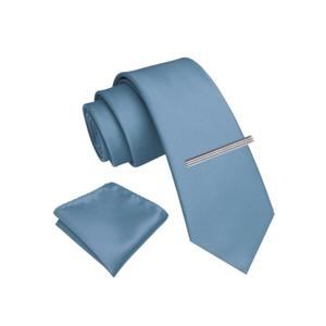 RBOCOTT Gold Skinny Tie and Pocket Square with Tie Clip Set(11), Color Yellow