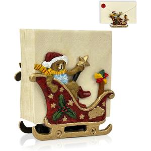Cast Iron Napkin Holder for Table, Decorative Cocktail Napkin Holder with Bear Sleigh Design, Heavy Duty Napkin Dispenser for Paper Napkins, Kitchen Island Decor