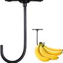 3 x Black Banana Hook Under Cabinet - Metal Banana Holder Hook, Foldable Under Cabinet Banana Hook | Folds Up with Magnets When Not in Use, Pre Drilled Holes and Strong Adhesive Tape Design(ZS450)